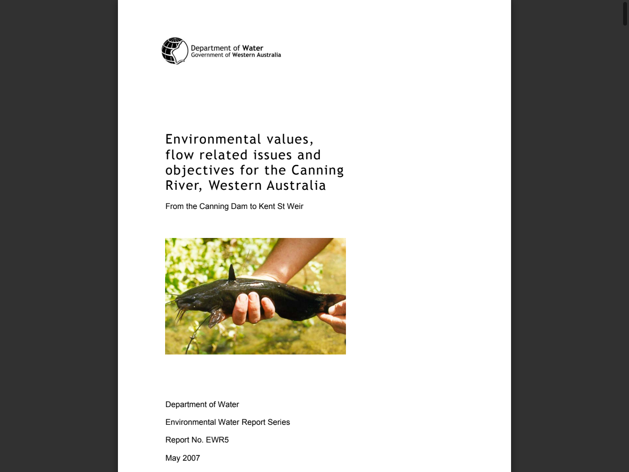 Preview of Environmental values, flow-related issues and objectives for the Canning River