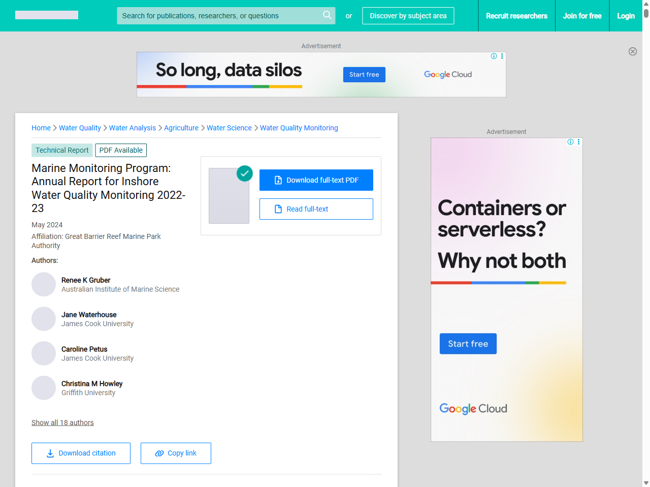 Preview of (PDF) Marine Monitoring Program: Annual Report for Inshore Water Quality Monitoring 2022-23 - ResearchGate, accessed July 20, 2025, 