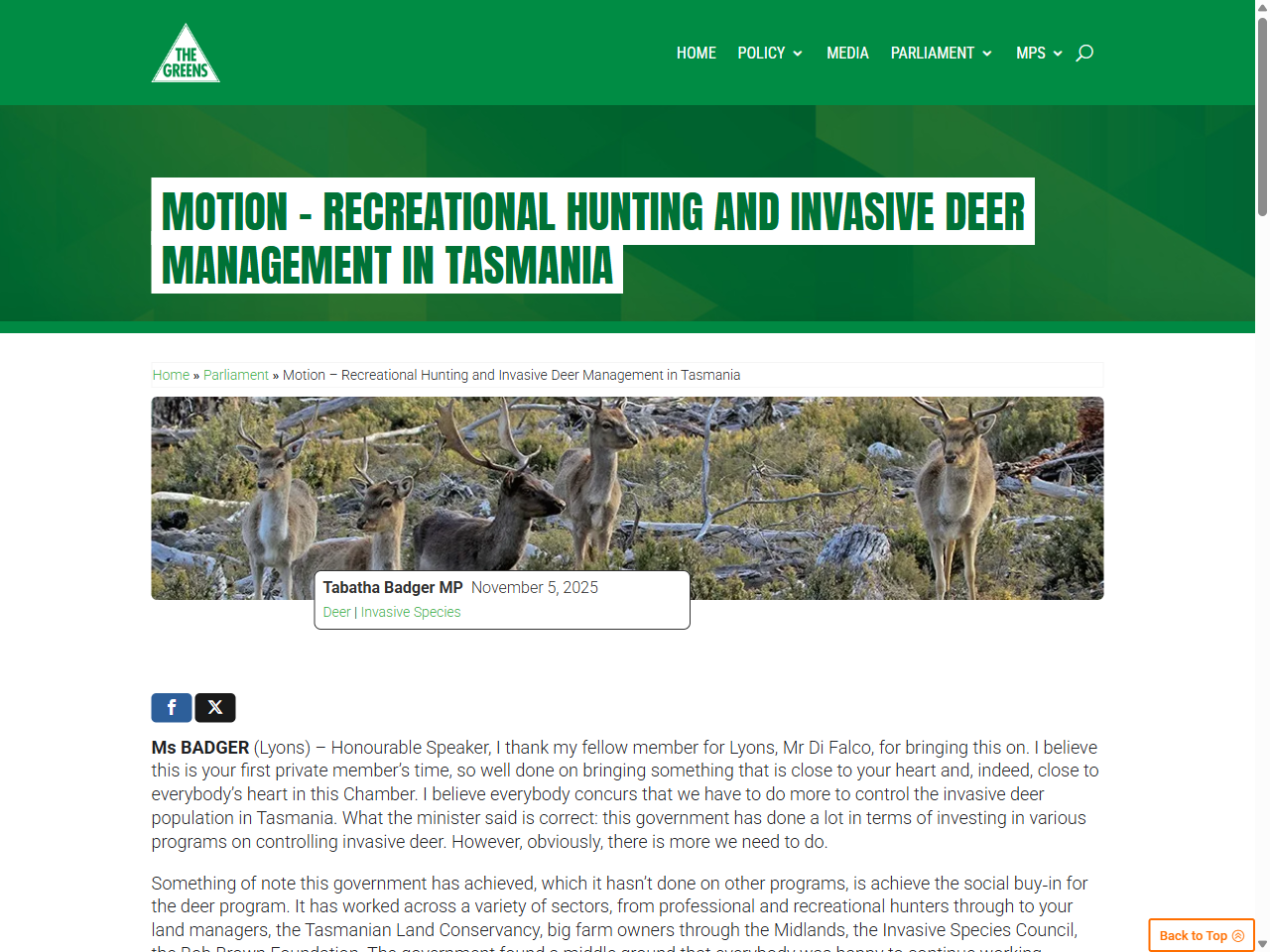 Preview of Motion on recreational hunting and invasive deer management