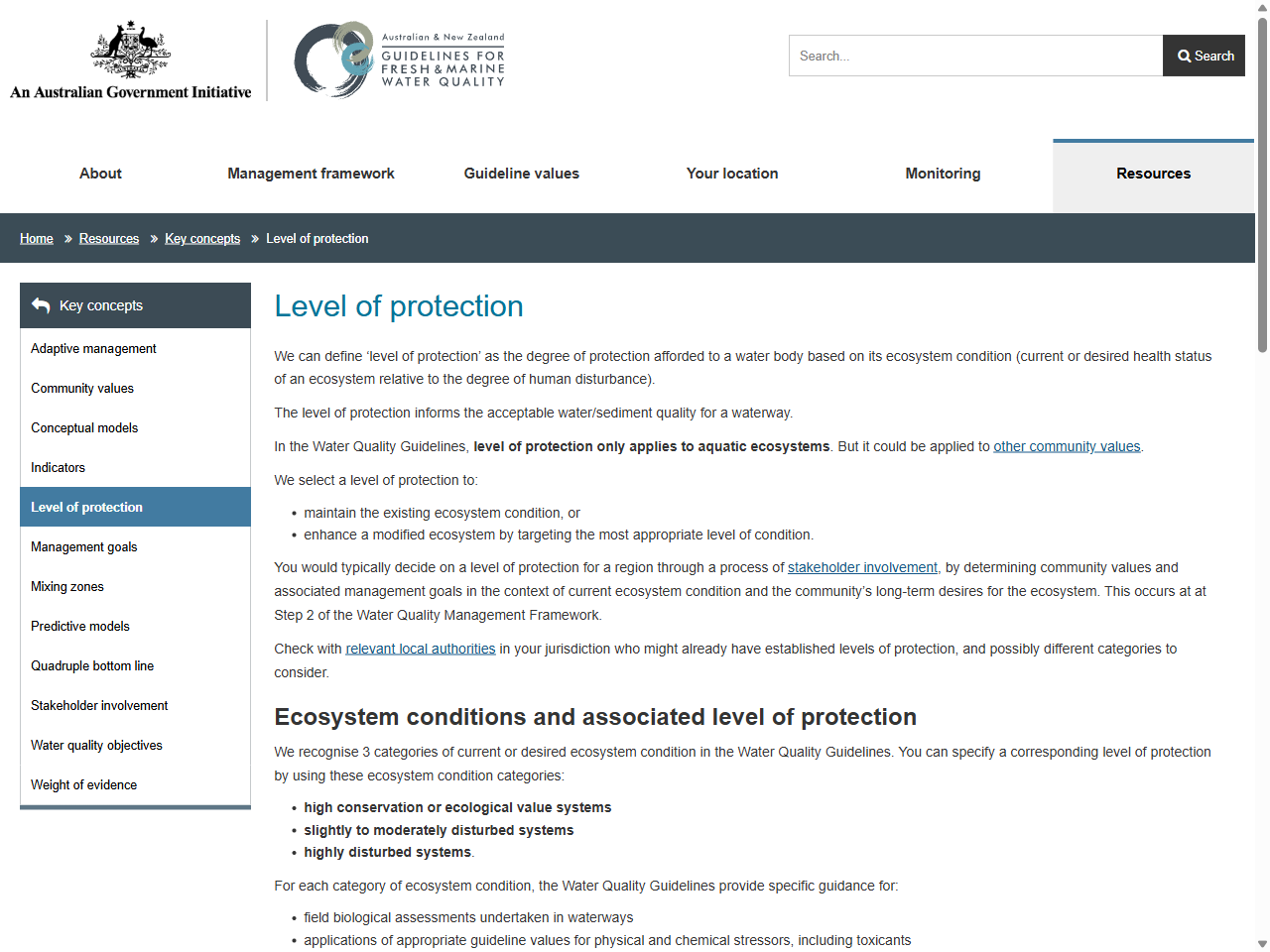 Preview of Water Quality Guidelines Level of protection, accessed August 11, 2025,