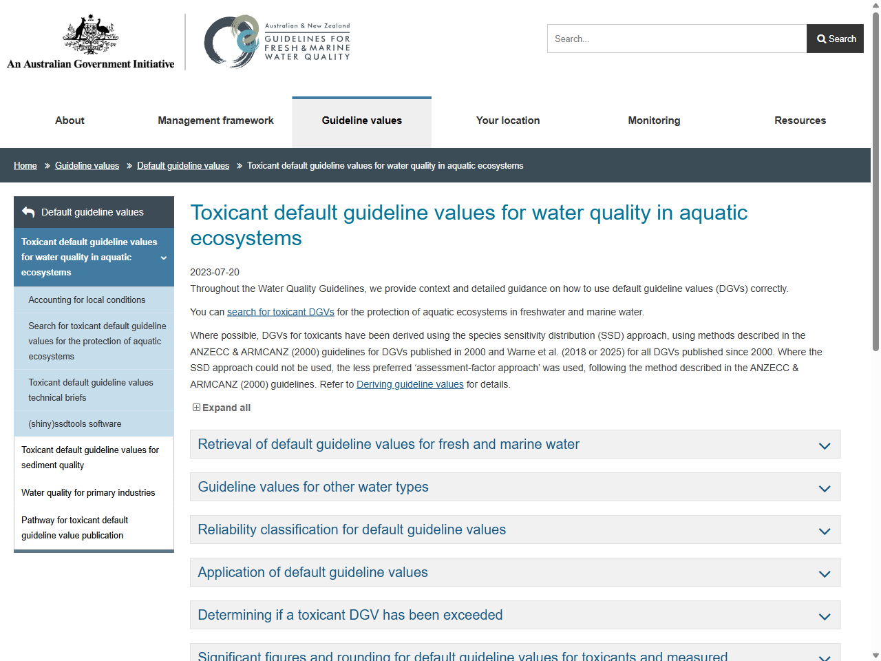Preview of Toxicant default guideline values for aquatic ecosystem protection ...