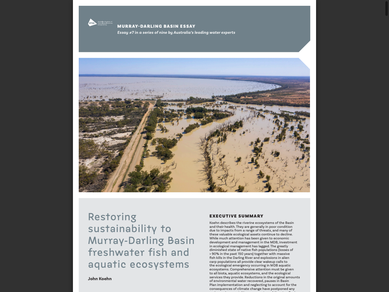 Preview of Restoring sustainability to Murray-Darling Basin freshwater fish and aquatic ecosystems - Australian Academy of Technological Sciences & Engineering, accessed August 10, 2025