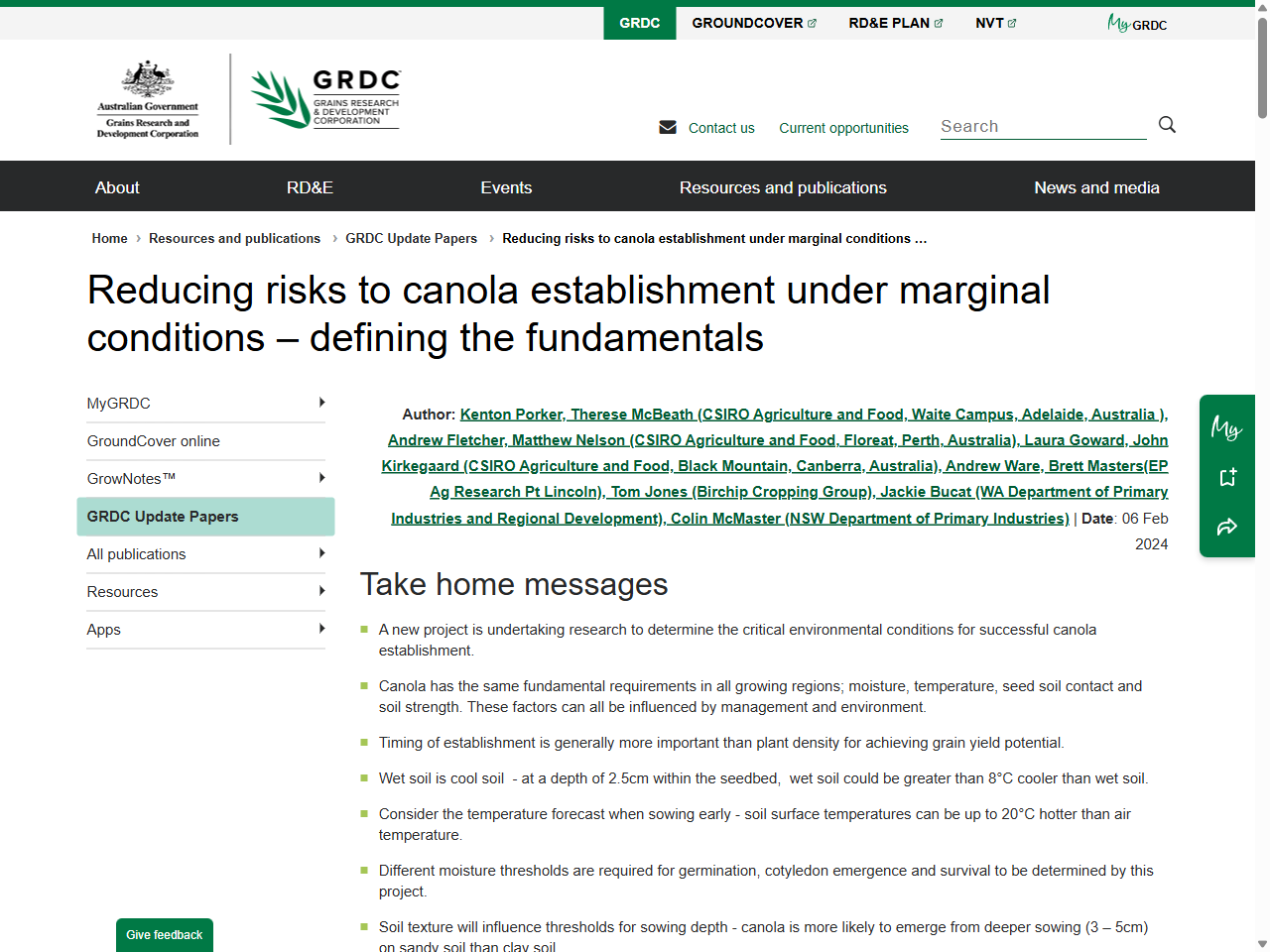 Preview of Reducing risks to canola establishment under marginal conditions – defining the fundamentals - GRDC, accessed August 4, 2025,