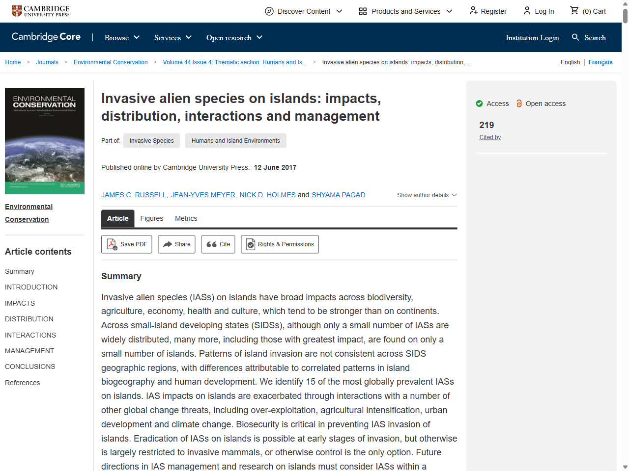 Preview of Invasive alien species on islands: impacts, distribution, interactions and management | Environmental Conservation - Cambridge University Press, accessed August 2, 2025