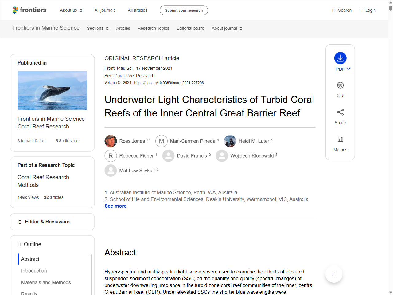 Preview of Underwater Light Characteristics of Turbid Coral Reefs of the Inner Central Great Barrier Reef - Frontiers, accessed July 22, 2025