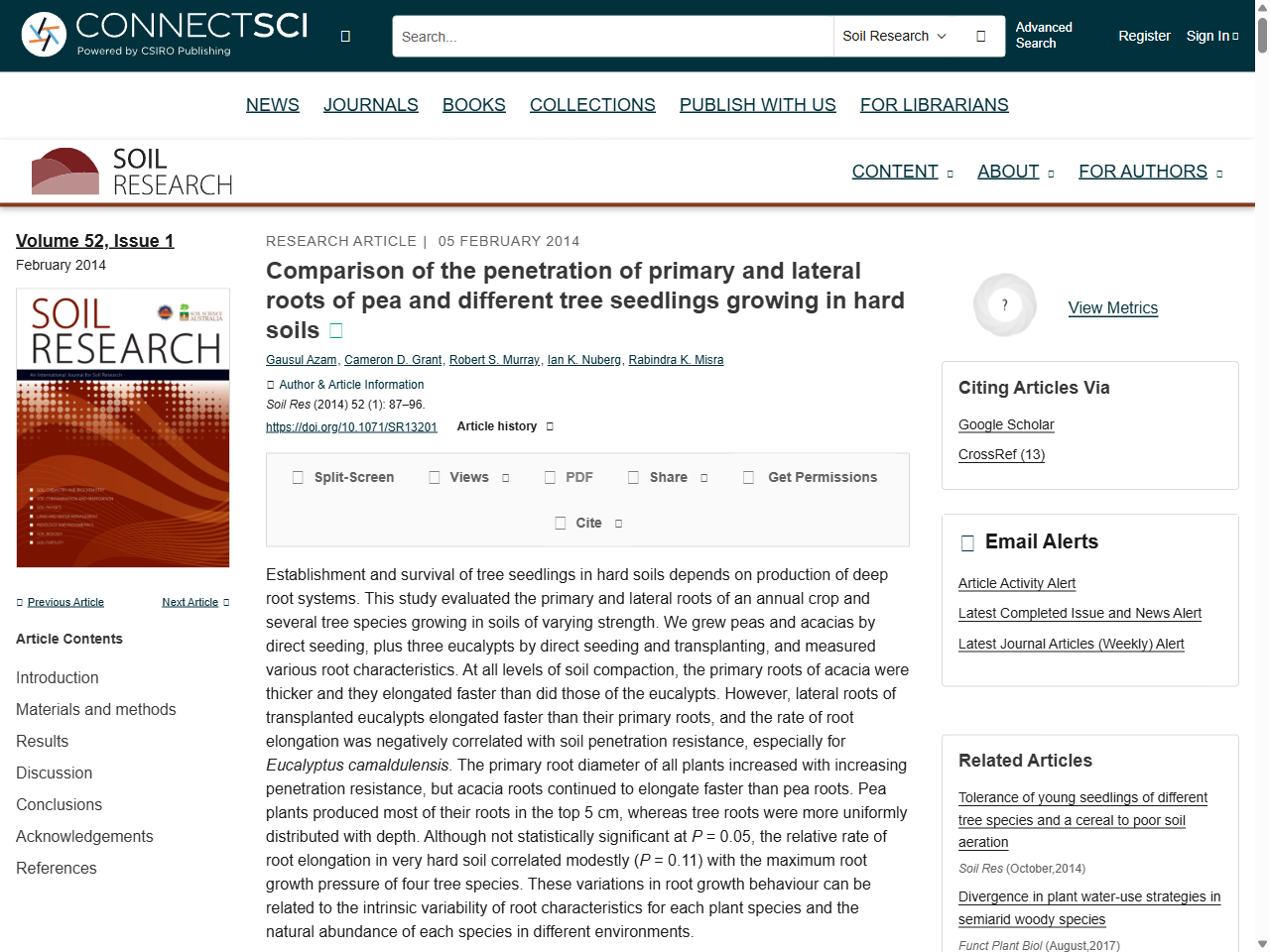 Preview of Comparison of the penetration of primary and lateral roots of pea and different tree seedlings growing in hard soils - CSIRO Publishing, accessed August 9, 2025, 