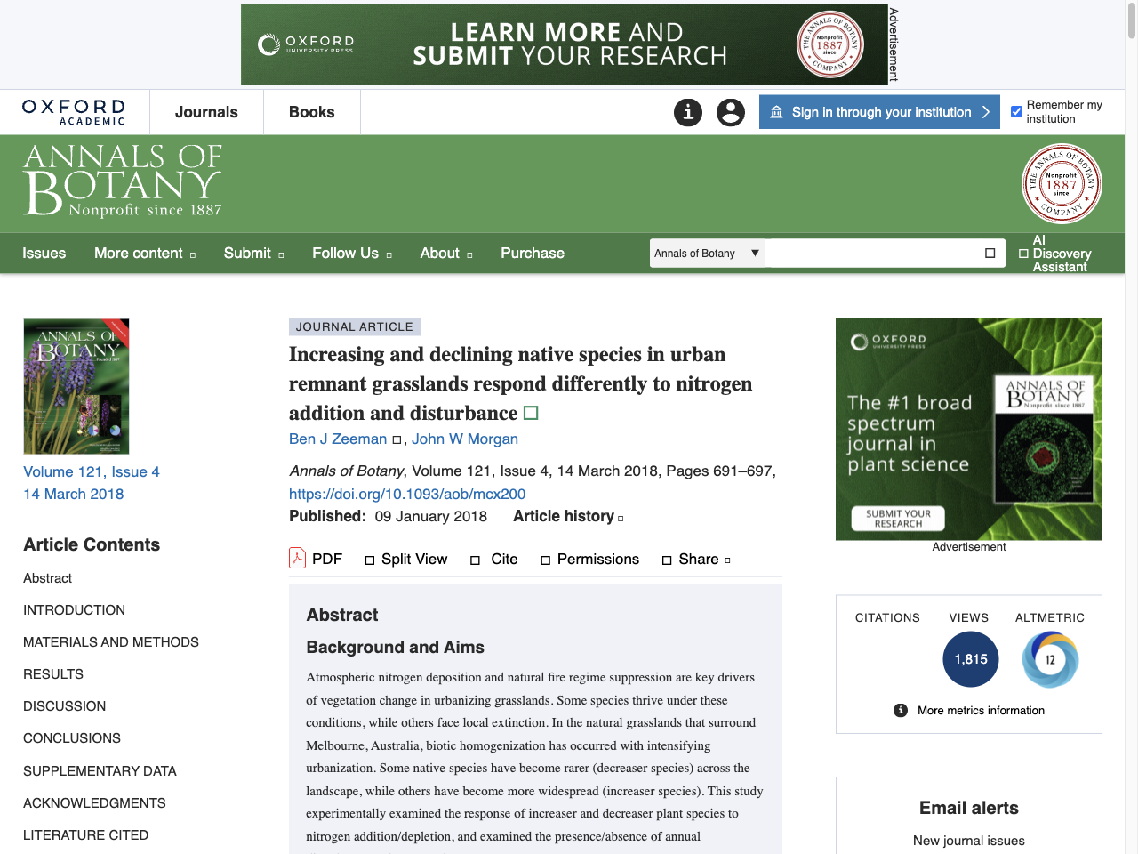 Preview of Increasing and declining native species in urban remnant grasslands respond differently to nitrogen addition and disturbance | Annals of Botany | Oxford Academic, accessed August 5, 2025, 