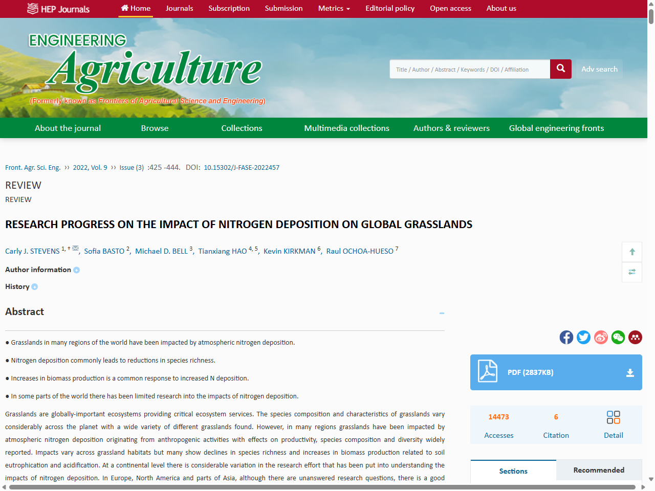 Preview of RESEARCH PROGRESS ON THE IMPACT OF NITROGEN DEPOSITION ON GLOBAL GRASSLANDS - HEP Journals