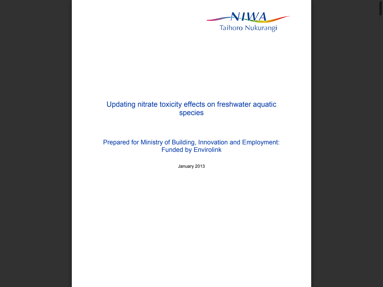Preview of Updating nitrate toxicity effects on freshwater aquatic ... - Envirolink