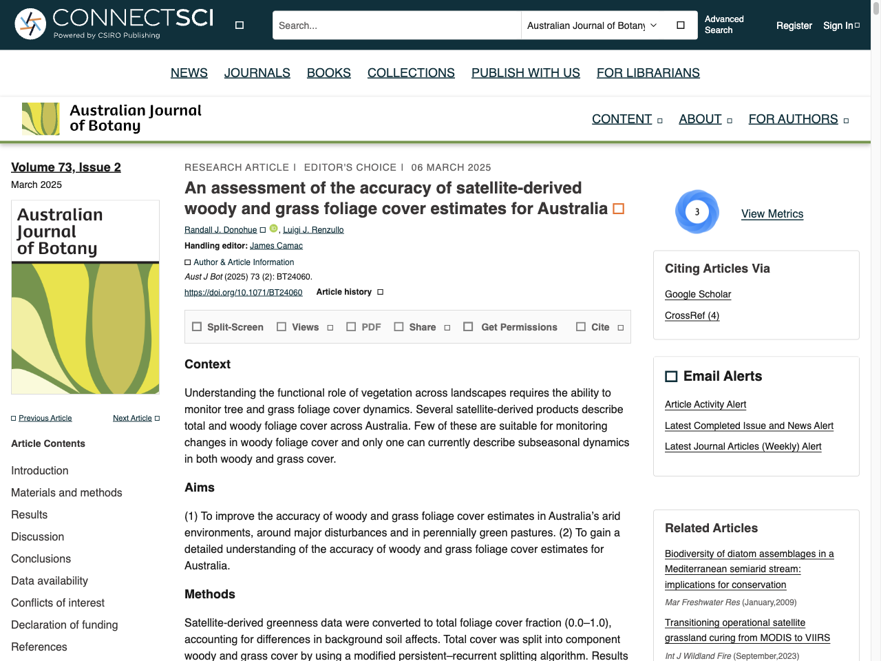 Preview of An assessment of the accuracy of satellite-derived woody and grass foliage cover estimates for Australia - CSIRO PUBLISHING | Australian Journal of Botany, accessed July 22, 2025, 