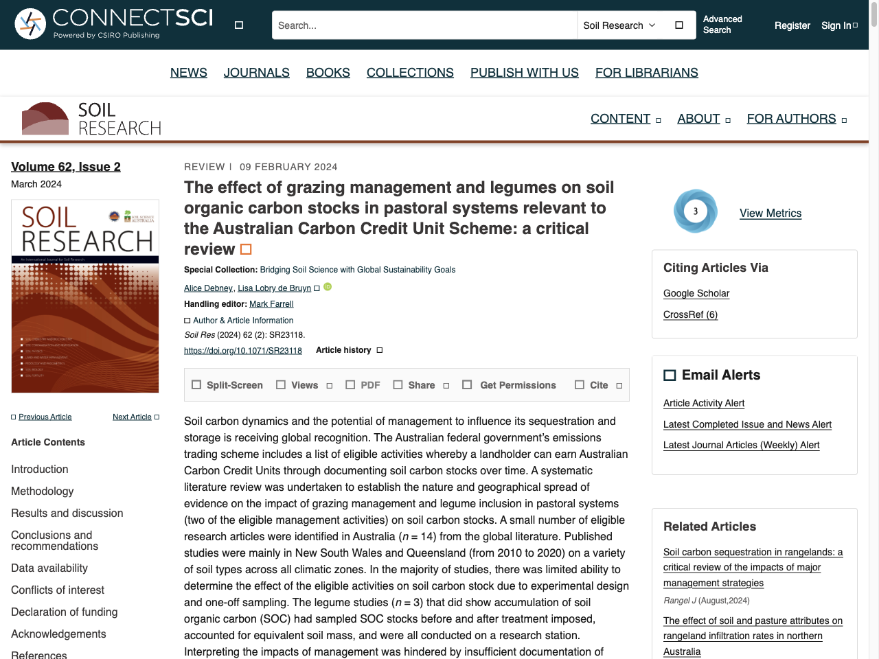 Preview of The effect of grazing management and legumes on soil organic carbon stocks in pastoral systems relevant to the Australian Carbon Credit Unit Scheme: a critical review - CSIRO Publishing, accessed August 5, 2025, 