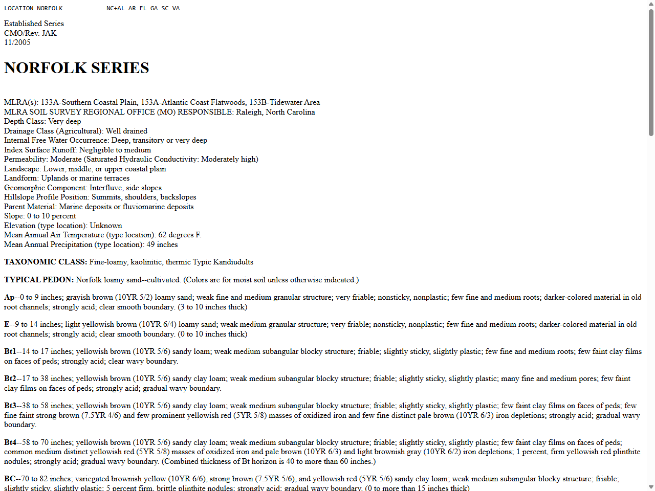 Preview of NORFOLK Series - Official Soil Series Descriptions, accessed July 25, 2025, 