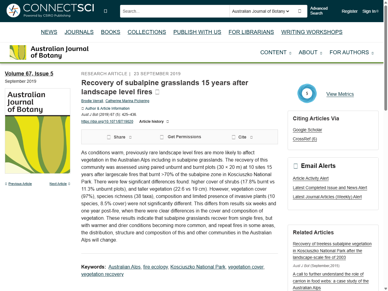 Preview of Recovery of subalpine grasslands 15 years after landscape level fires