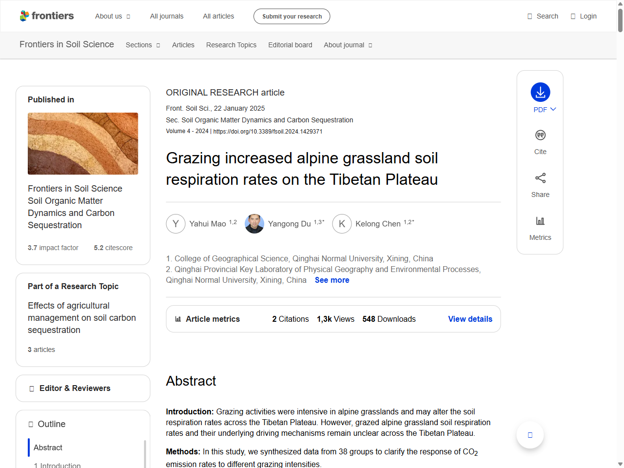 Preview of Grazing increased alpine grassland soil respiration rates on the Tibetan Plateau - Frontiers, accessed August 28, 2025,