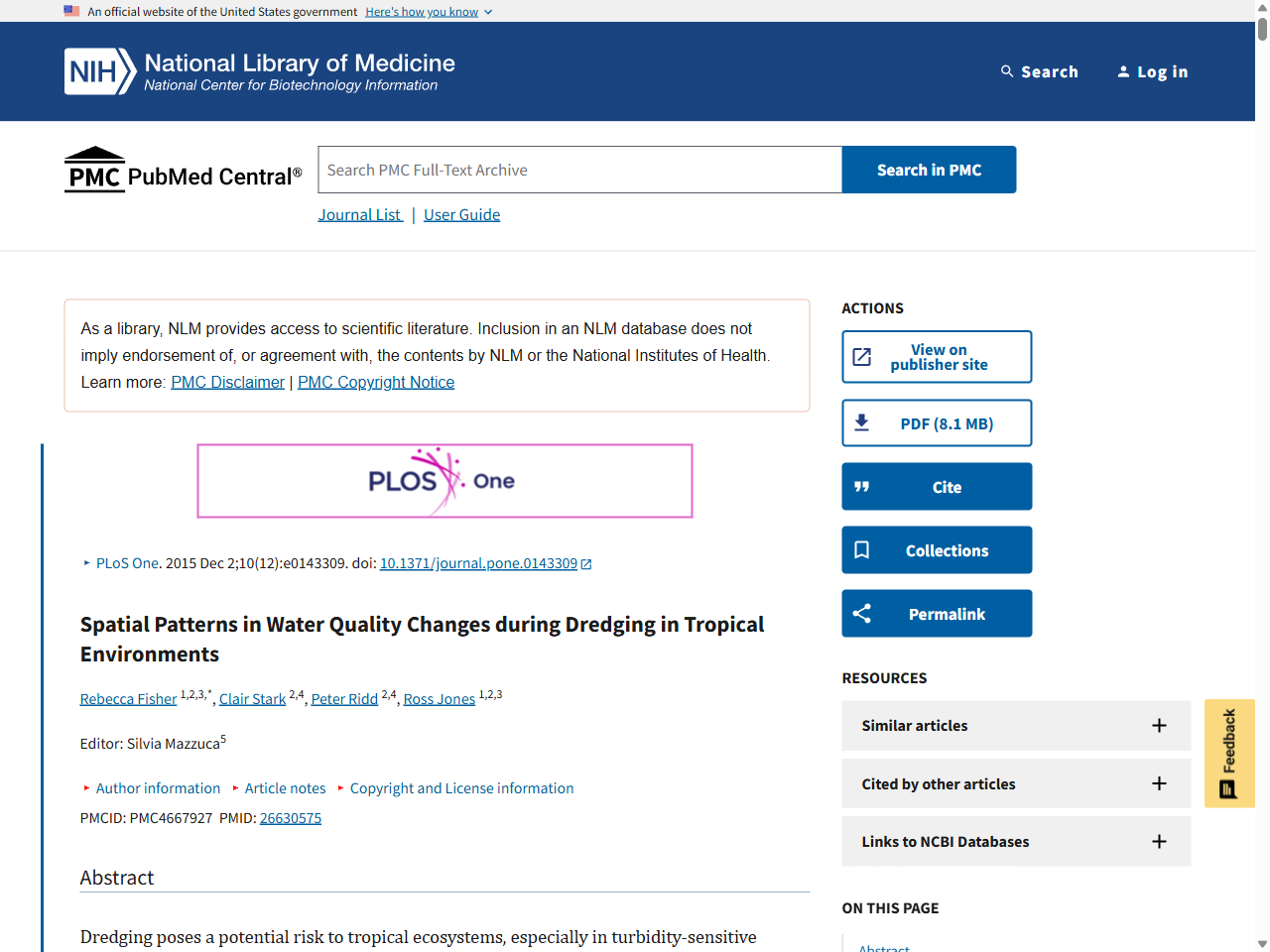 Preview of Spatial Patterns in Water Quality Changes during Dredging in Tropical Environments - PMC, accessed August 1, 2025,