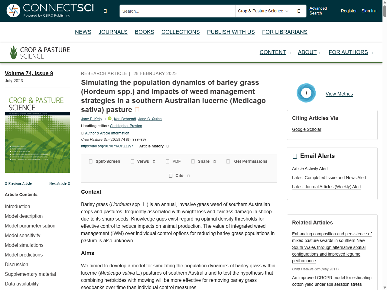 Preview of Simulating the population dynamics of barley grass (Hordeum spp.) and impacts of weed management strategies in a southern Australian lucerne (Medicago sativa) pasture - CSIRO Publishing, accessed July 7, 2025