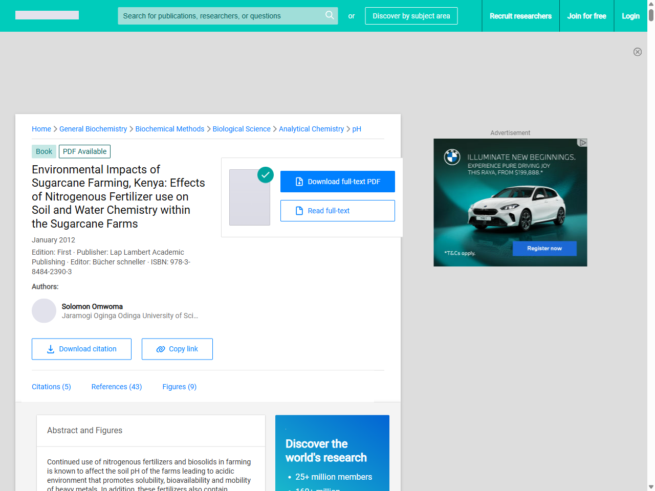 Preview of (PDF) Environmental Impacts of Sugarcane Farming, Kenya: Effects of Nitrogenous Fertilizer use on Soil and Water Chemistry within the Sugarcane Farms - ResearchGate, accessed May 10, 2025, 