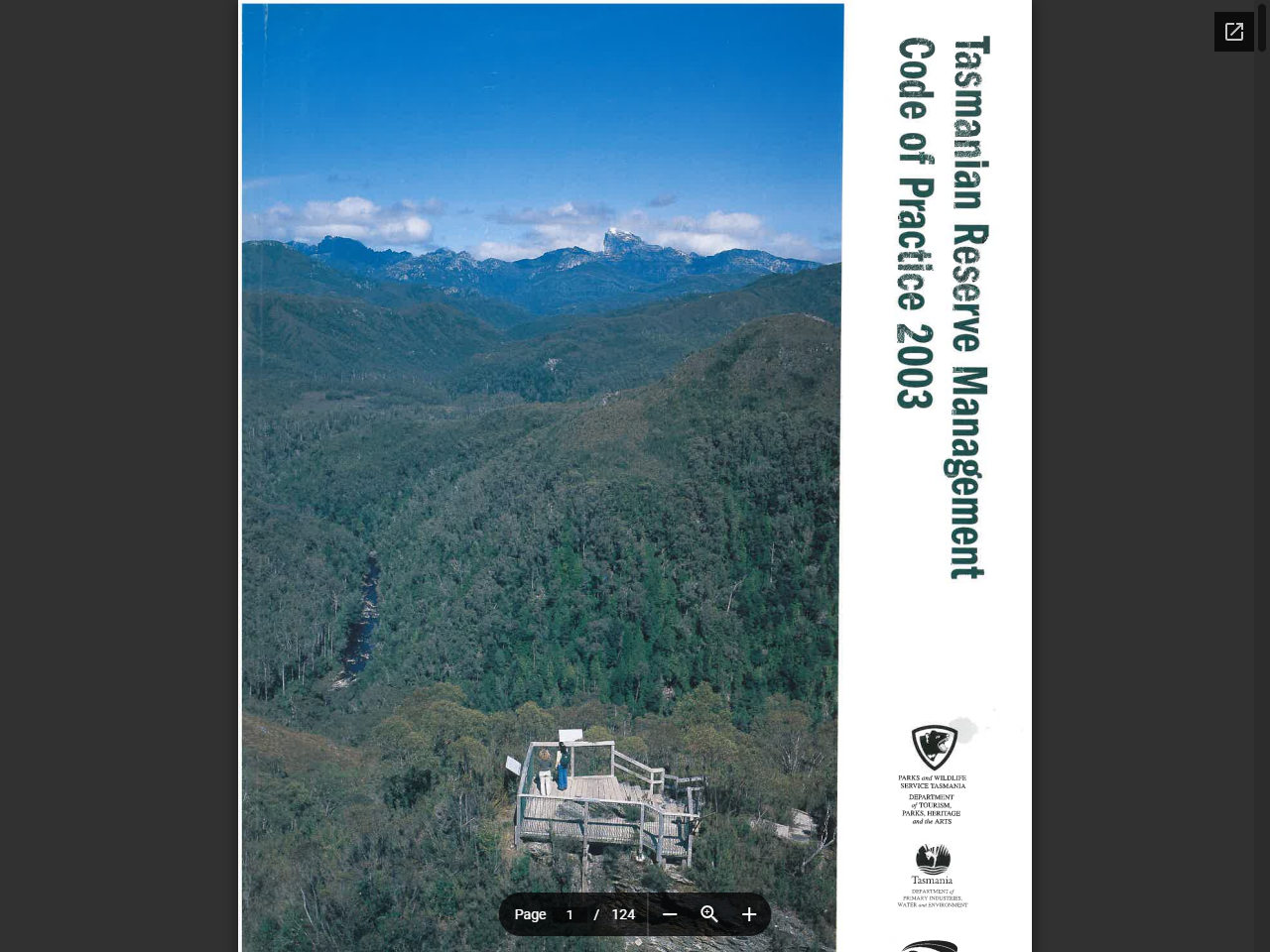 Preview of Tasmanian Reserve Management Code of Practice - Tasmania Parks and Wildlife Service
