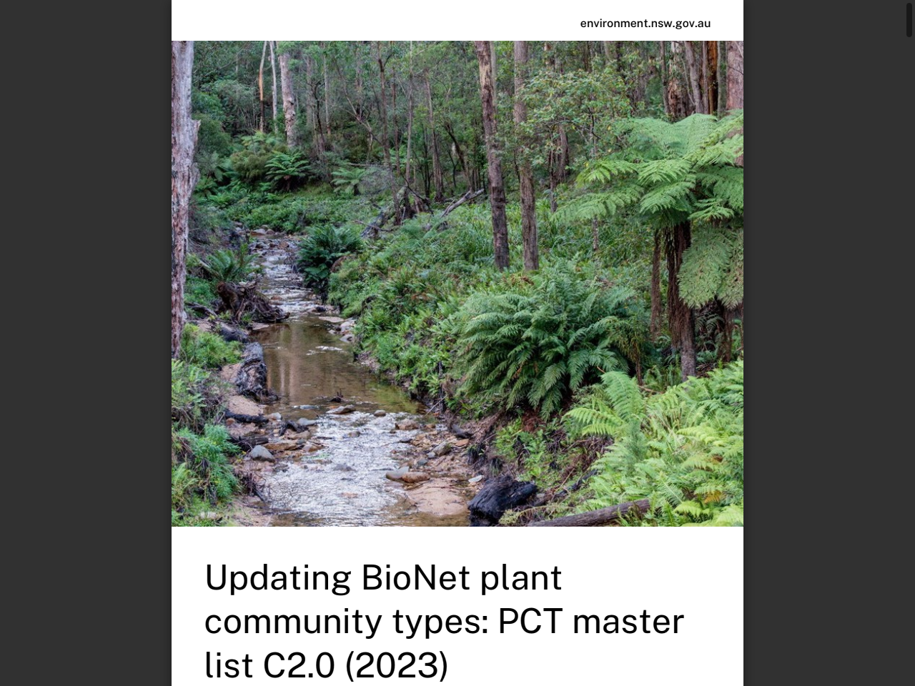 Preview of Updating BioNet plant community types: PCT master list C2.0 (2023) - Environment and Heritage, accessed April 6, 2026
