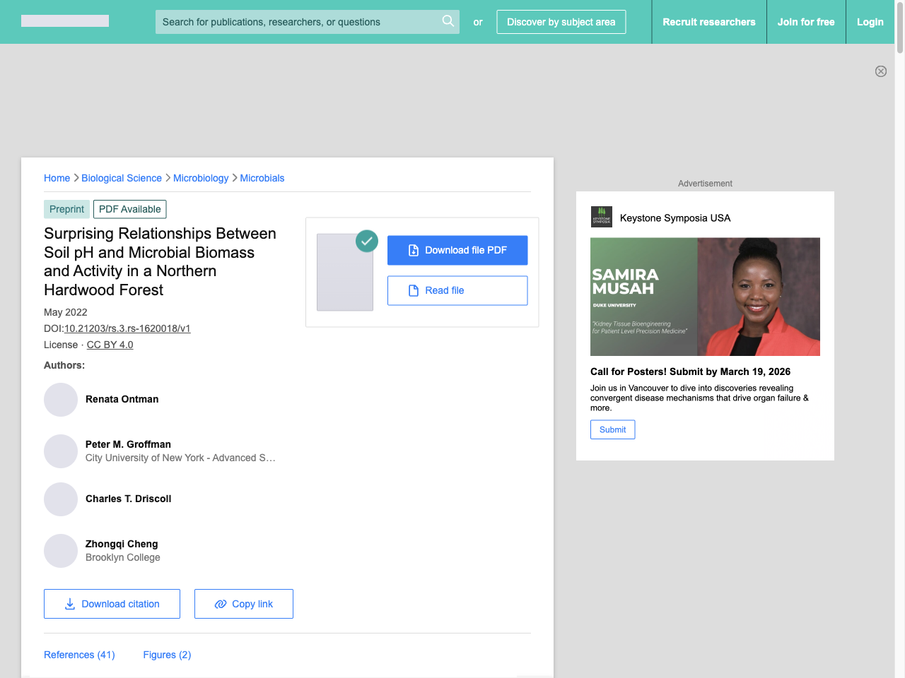 Preview of (PDF) Surprising Relationships Between Soil pH and Microbial Biomass and Activity in a Northern Hardwood Forest - ResearchGate, accessed July 30, 2025,