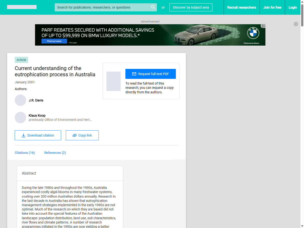 Preview of Current understanding of the eutrophication process in Australia - ResearchGate, accessed August 17, 2025,