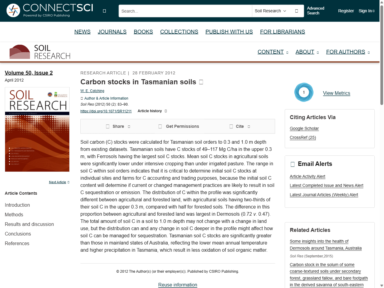 Preview of Carbon stocks in Tasmanian soils - CSIRO PUBLISHING | Soil Research, accessed July 19, 2025