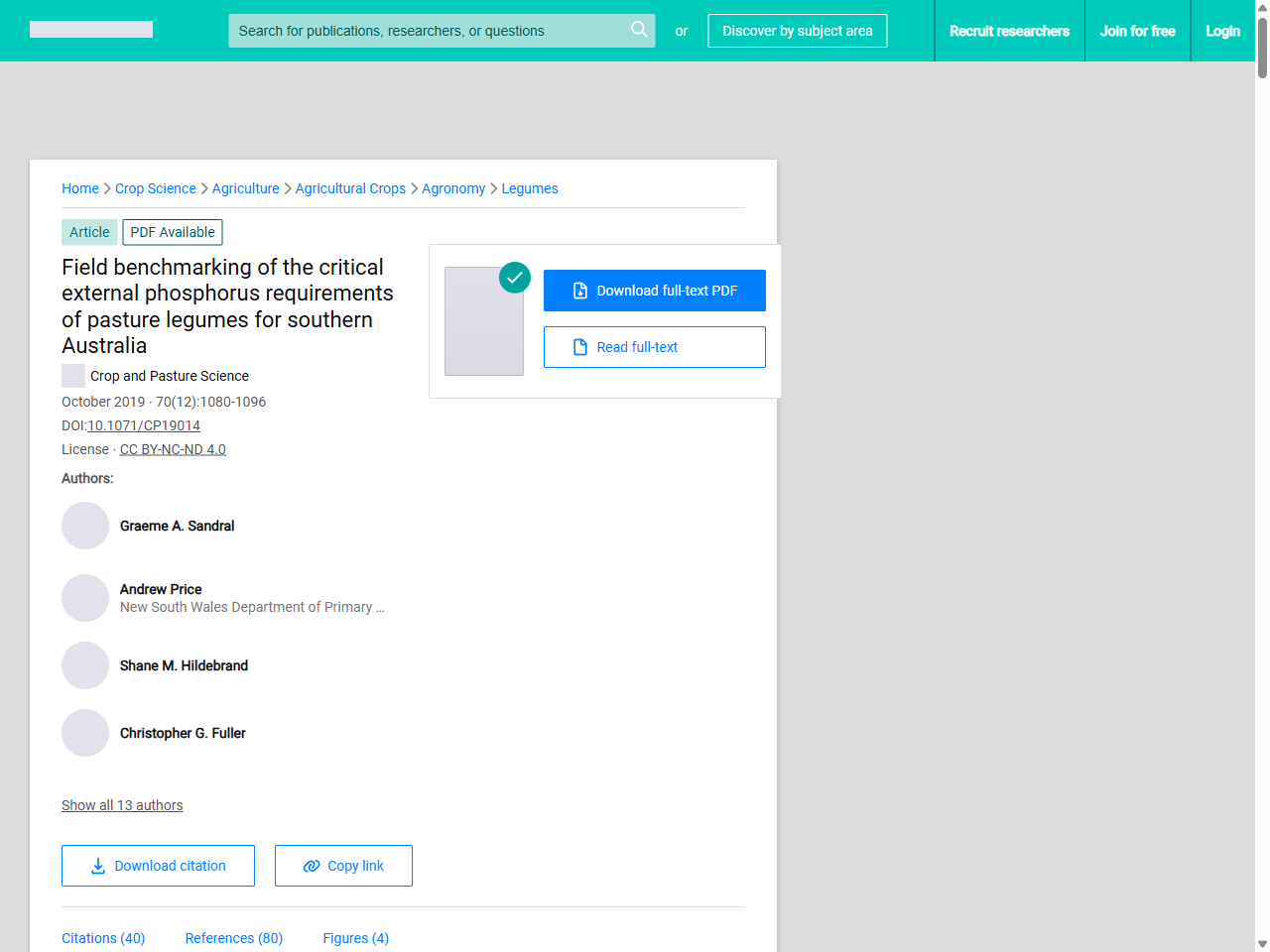 Preview of Field benchmarking of the critical external phosphorus requirements of pasture legumes for southern Australia - ResearchGate