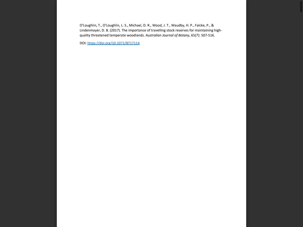 Preview of The importance of travelling stock reserves for maintaining high- quality threatened temperate woodlands, accessed July 15, 2025,